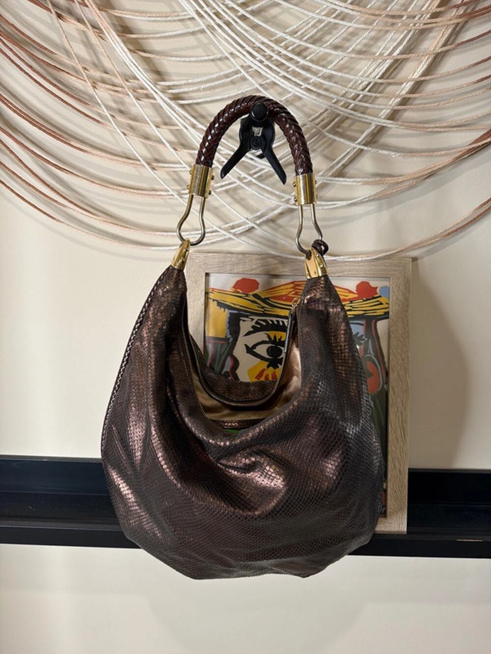 Michael Kors, Y2K, snake skin slouchy, hobo bag bronze